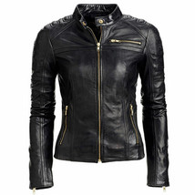 Stylish Black Genuine Soft Lambskin Leather Jacket Women&#39;s Motorcycle Biker Wear - £85.03 GBP
