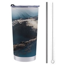 Mondxflaur Blue Marble Steel Thermal Mug Thermos with Straw for Coffee - $20.98