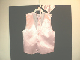 Little Yuppie Boy&#39;s Vest Size 8, Necktie, Handkerchief Pink Poly Satin U... - £18.55 GBP