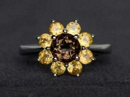 2.00 Ct Smoky Quartz Round Diamond Women&#39;s Engagement Ring 14K Black Gold Over - £73.80 GBP