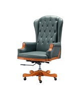 Luxurious Green Leather Executive Chair with Elegant Wood Accents - $1,750.00