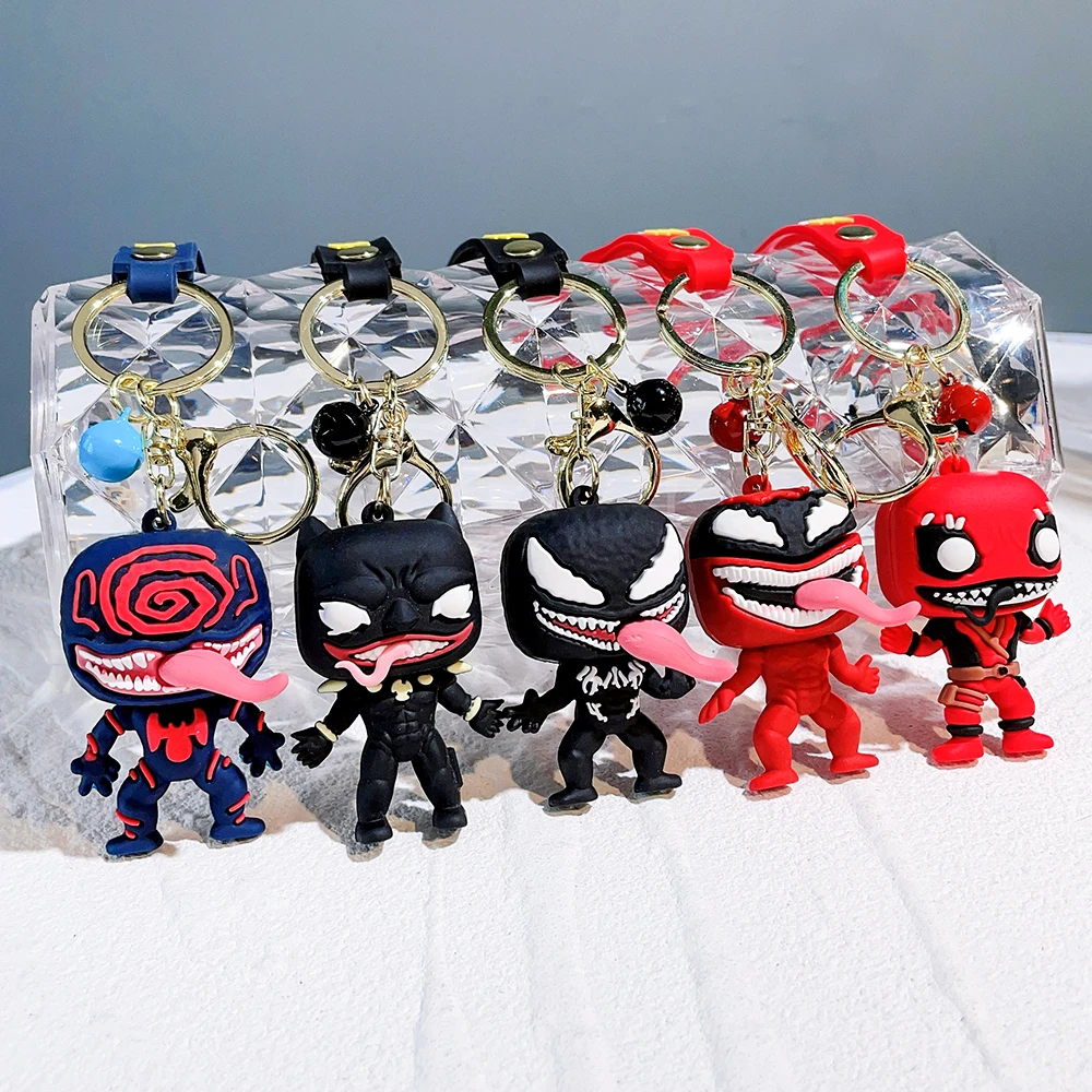 Marvel Anti Hero Venom Keychains Cute Deadpool Silica Gel Keyrings Cartoon - £8.94 GBP+