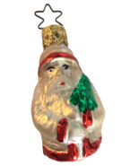 Inge Glas German Blown Glass Christmas Ornament Santa Hold Tree White Co... - £15.94 GBP