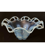 Vintage Blue Opalescent Art Glass Console Bowl with Pierced Ruffled Rim ... - $673.82 MXN