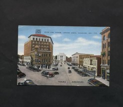 Vintage Linen Postcard Texas Arkansas Texarkana Post Office Café Old Cars - £4.69 GBP