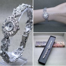 Silver Color Women Jewelry Wrist Watch Marcasite Stones Brass Bracelet  LM02 - £21.70 GBP