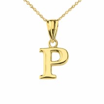 10k Solid Yellow Gold Small Mini Initial Letter P Pendant Necklace - £65.99 GBP+