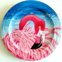 Original Pink Flamingo Hand Painted Ceramic Plate Art Tristina Dietz Elmes - £176.29 GBP