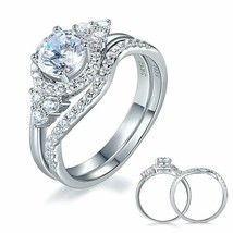 1 Ct Lab Created Bridal Wedding Engagement Curved Ring Set 14K White Gold Finish - £70.49 GBP