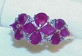 14K 4.00ct 13 Ruby Pear Diamond Cluster Square Ring Size 8 Vintage High End Gift - $683.09