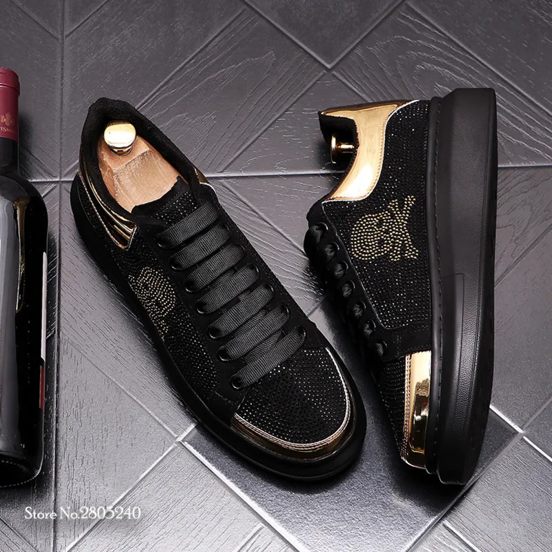 Fashion New Men&#39;s Luxury Designer Black Rhinestone Shoes Causal Flats Moccasins  - £72.36 GBP