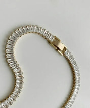 28.10 CT Baguette Cut Lab-Created Diamond Tennis Necklace 14K Yellow Gold Plated - £211.97 GBP