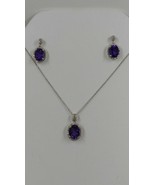 Samuel Aaron Amethyst and Diamond Necklace &amp; Earring Set, Sterling - £38.18 GBP