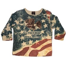 Vintage Harley Davidson Womens L Flag Freedom Pride 3/4 Sleeve Americana T Shirt - £19.65 GBP