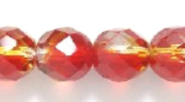 8mm Czech Fire Polish, Three Tone Crystal, Ruby Red, Lt Topaz Glass Beads, 25 - £1.99 GBP