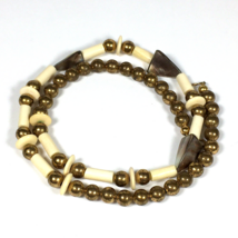 Necklace Mother Of Pearl Gold Tone Beads Vintage  - $10.00