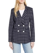 HALOGEN® double breasted check blazer Sz XS Navy - $1,457.06 MXN