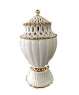 DECORATIVE CERAMIC VASE BY LENOX GOLD PLATED LINED AROUND  - £22.70 GBP