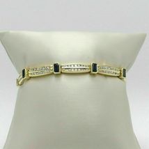 7.50Ct Emerald Cut Simulated Blue Sapphire Women Bracelet Gold Plated 925 Silver - £151.17 GBP