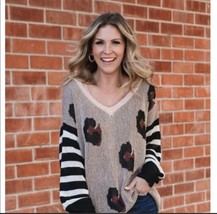 Amaryllis x Ashlee Nichols Leopard Stripe Oversized Patternblock Vneck S... - $17.28