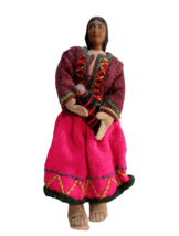 Vintage South American Peruvian Doll Figure Folk Art Mom baby handmade Pink skir - £15.77 GBP