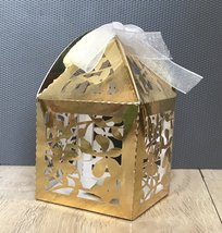 100pcs Metallic Gold Candy Gift Boxes with ribbon,laser cut wedding favo... - £27.24 GBP