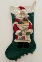 Vintage “House Of Hatten” Santa Face Christmas Stocking Cross Stitch Bells 21&quot; - £48.04 GBP