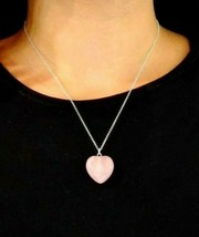 Rose Quartz Heart Necklace Crystal Gemstone Spiritual 18&quot; Chain Pendant Boxed. - £4.31 GBP