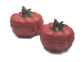 Lot of 2 Vintage Royal Bayreuth Porcelain Tomato Covered Dishes 4-1/2&quot; &amp; 4&quot; - £86.02 GBP