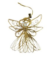 Avon 1997 Angel Gold Colored Wire Christmas Ornament Heart Swirls 3.25 inches - £6.09 GBP