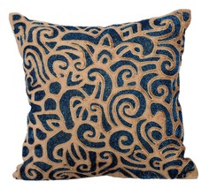 Metallic Beads 16&quot;x16&quot; Cotton Velvet Gold Throw Pillow Covers, Gold &amp; Sapphires - £35.34 GBP+