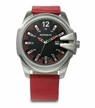 NEW Rousseau 9900 Mens Tillman Collection 3D Design Black Dial Red Leather Watch - £29.68 GBP