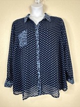 Belle Kim Gravel Womens Plus Size 2X Blue Polka Dot Animal Print Button-Up Shirt - £15.41 GBP