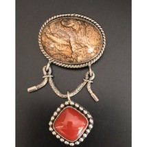 Suarti Bali Ba Indonesia 925 Sterling Silver Jasper &amp; Coral Brooch Sky - £82.81 GBP