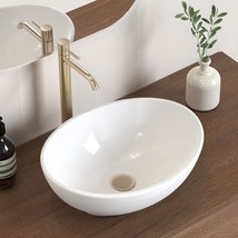 Oval White Ceramic Vessel Sink - Contemporary Egg Shape Above Counter Ba... - $90.96