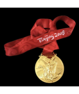 Beijing 2008 Olympic Complete &#39;Gold&#39; Medal  with the Silk Ribbons &amp; Disp... - £38.33 GBP