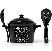 Alchemy Gothic Black Perfect Stew Bowl Lid Spoon Bone China Cat MW DW Safe MRB1 - £23.47 GBP