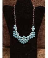 Large Turquoise ColorvLucite Rhinestone Floral Statement Necklace Bib Fe... - £12.40 GBP