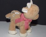 Baby Gund Plush Aboo reindeer rattle red gingham scarf  4.5&quot;  88886 soft... - $7.27