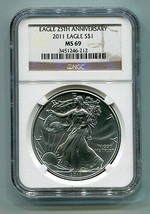 2011 AMERICAN SILVER EAGLE NGC MS69 BROWN LABEL PREMIUM QUALITY NICE COI... - $54.95