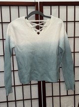 Justice Top Turquoise Ombre Sz 12 Pullover Chunky Cable Knit Cotton Blend - £6.32 GBP