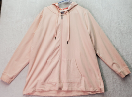 D&amp;Co. Active Hoodie Women XL Pink Cotton Long Sleeve Slit Drawstring Full Zipper - £17.26 GBP
