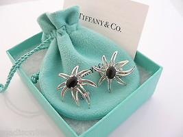 Tiffany &amp; Co Silver Onyx Fireworks Clip On Earrings Gift Pouch Gemstone Love - £635.58 GBP
