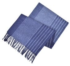 Brooks Brothers Mens Navy Blue and Blue Striped Cashmere Rectangle Scarf 8217-2 - £103.58 GBP