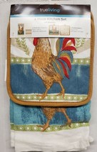 4Pc Set: 2 Different Pot Holders &amp; 2 Towels (14 X 24&quot;) Colorful Rooster Tl Home - £23.93 GBP
