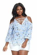 Femmes Grande Taille Houx Floral Lacet Froid Épaule Chemisier - $32.57