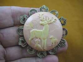 (CL56-13) Elk DEER Buck hunting dogs round pink ivory CAMEO Pin Pendant Jewelry - £28.14 GBP