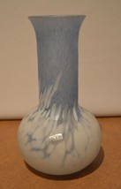 Kosta Boda Sweden Art Glass Vase Blue &amp; White 7 3/4&quot; High With Foil Label - £58.84 GBP