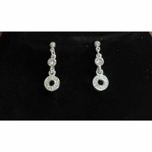Vintage Three Tier Silver &amp; Rhinestone Accent Dangle Earrings - £10.85 GBP