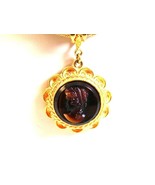 Vintage Chocolate Slag Cameo of a Lady &amp; Gold Tone Necklace / Choker - £76.64 GBP